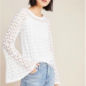 NWT Anthropologie white top with flared cuffs, built in cami, XS